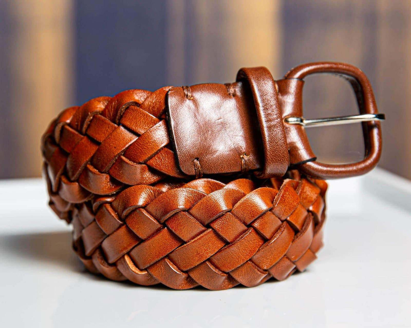 Braided Woven Vintage Brown Leather Belt Sz 34 - Accessories