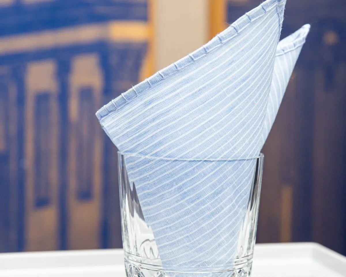 Pocket square linen light blue and white stripes - view 3