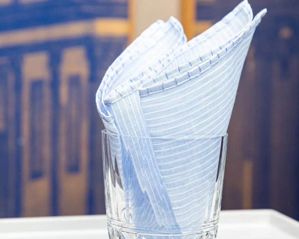 Pocket square linen light blue and white stripes - view 2