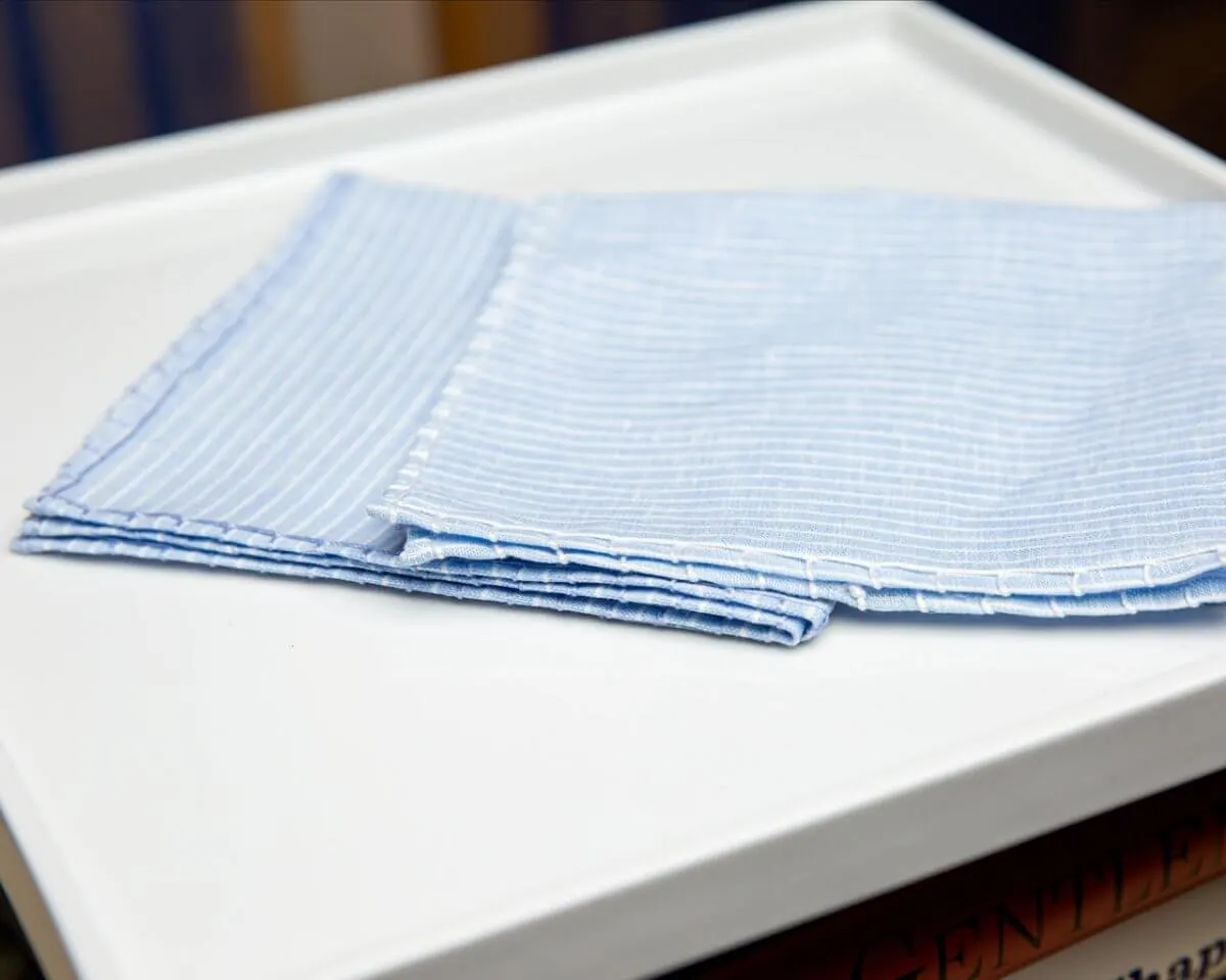Pocket square linen light blue and white stripes - view 4