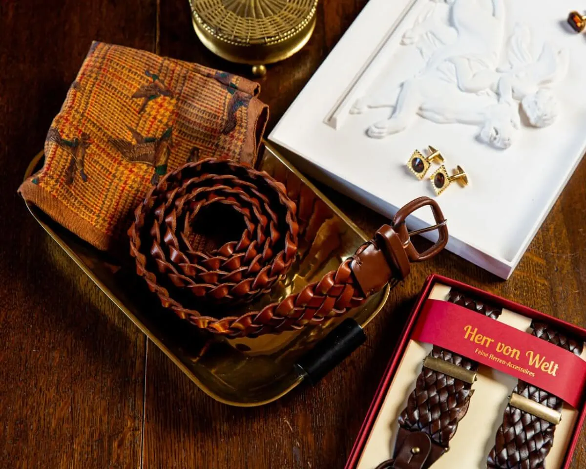 Suspenders Braided Leather Dark Brown Combine Wide - view 3