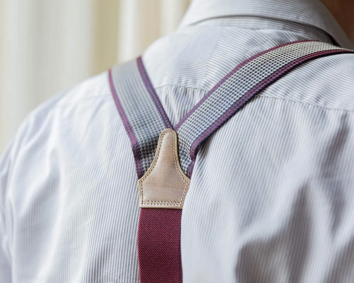 Suspenders Wool Silk Houndstooth Brown Classic b - view 3