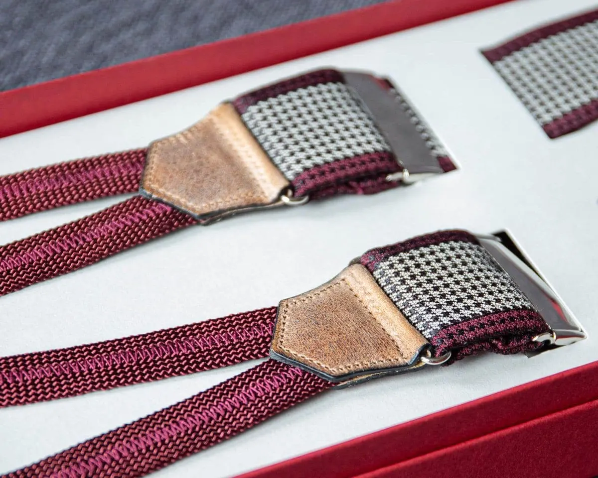 Suspenders Wool Silk Houndstooth Brown Classic b - view 5
