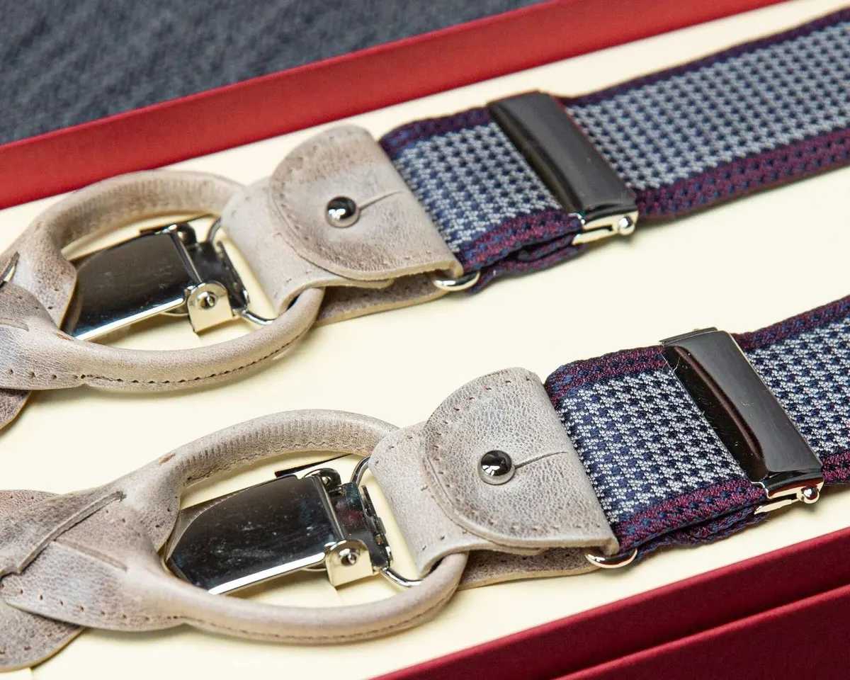 Hosenträger Wolle Seide Houndstooth Brown Combine