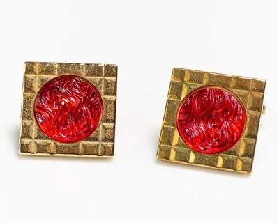 Manschettenknöpfe Glas 80er Rot