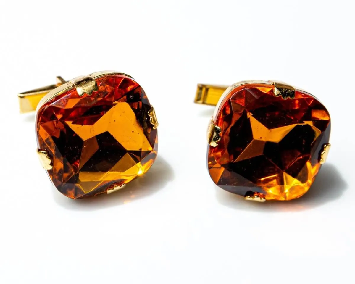 Cufflinks glass crystal star orange