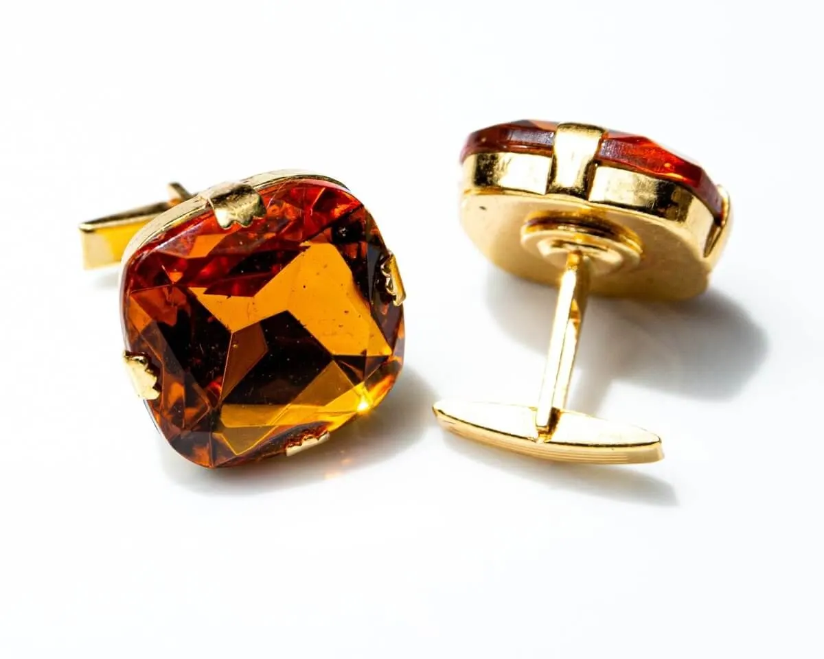 Cufflinks glass crystal star orange - view 2