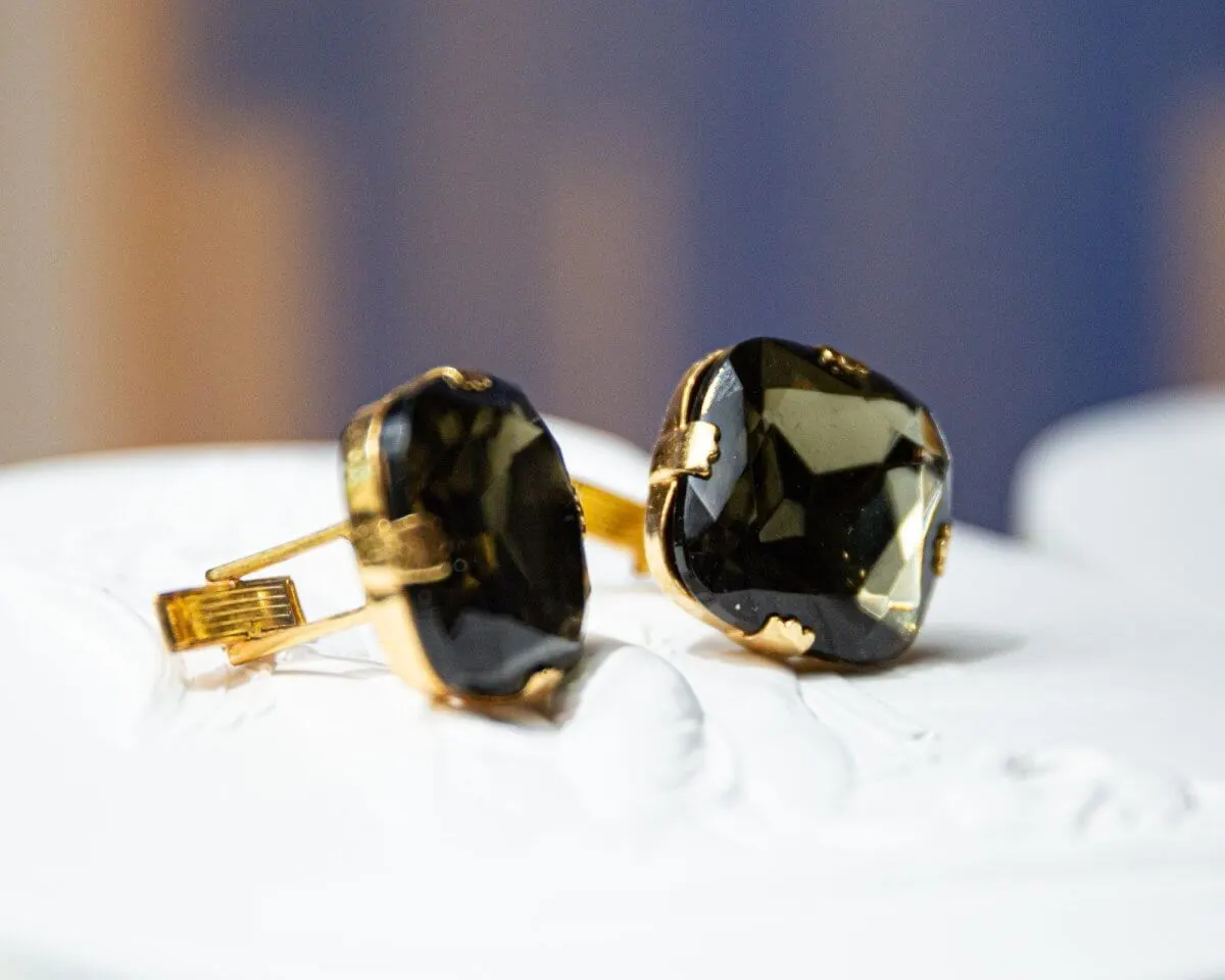 Cufflinks glass crystal star smoky grey - view 3