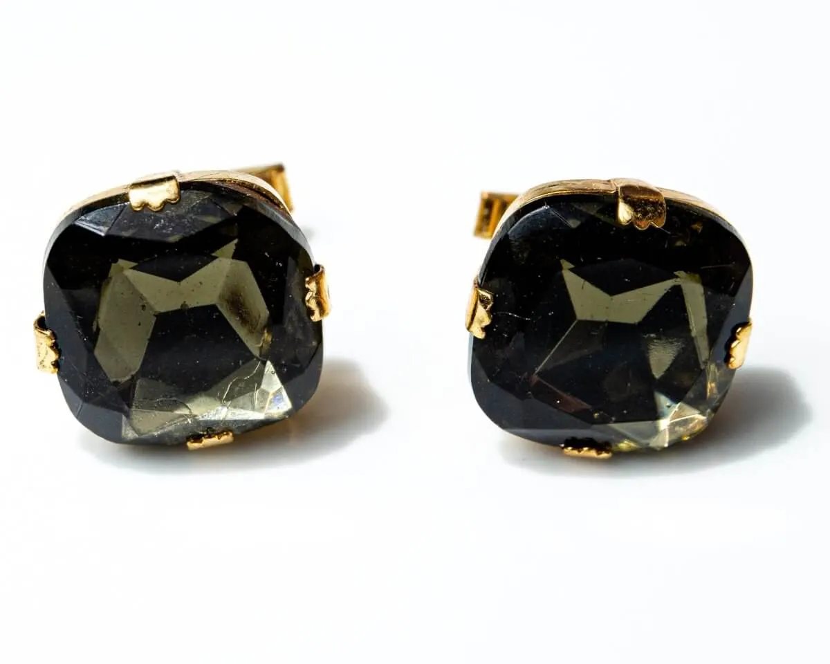 Cufflinks glass crystal star smoky grey