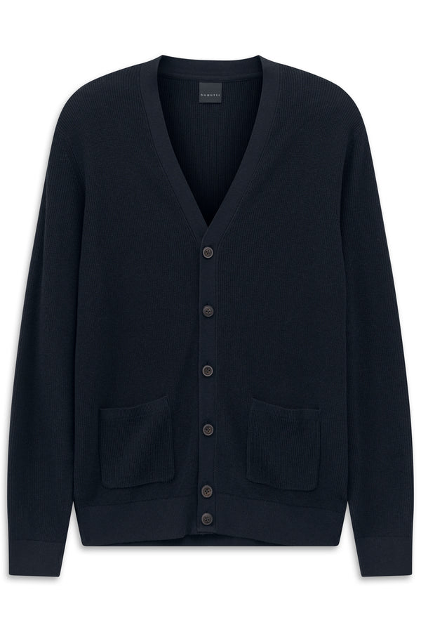 Strickjacke mit V-Ausschnitt in Rippenstruktur und klassischem Design in marine