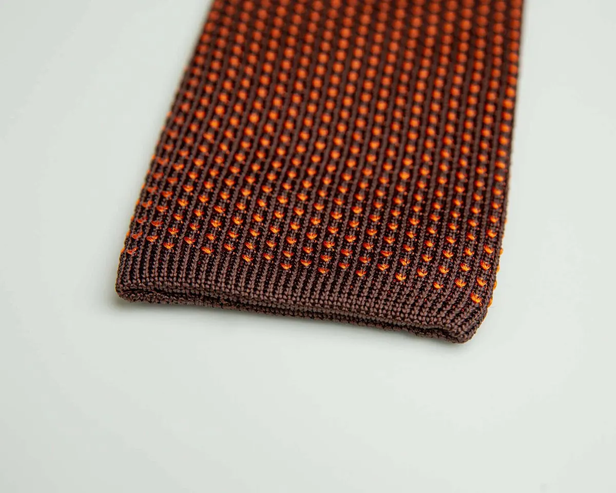 Knitted tie Puntino Lontra / Arancio - view 3