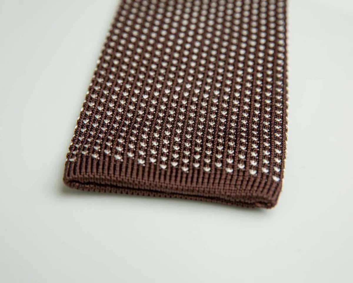 Knitted tie Puntino Lontra / Bianco - view 2