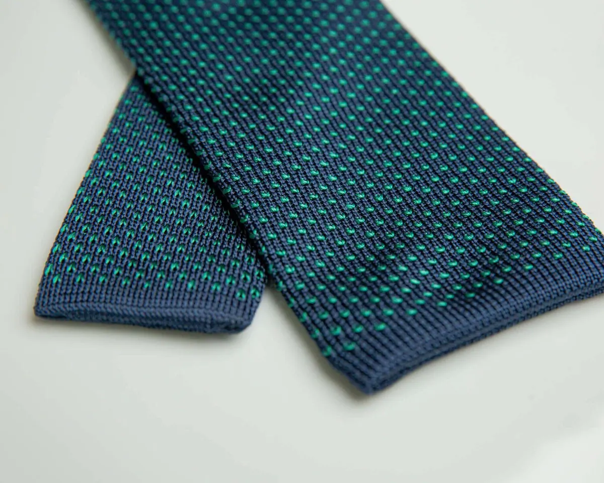 Knitted tie Puntino Navy / Smeraldo - view 2