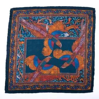 Pocket square Botteh Medium Blue - representative image, shown here: Pocket square Birds Dark Blue