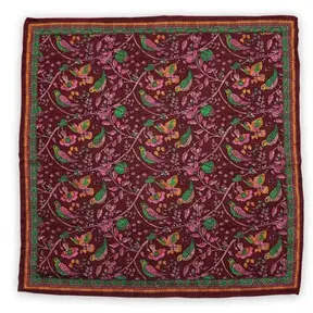 Pocket square Crocodile Burgundy - representative image, shown here: Pocket square Birds Burgundy