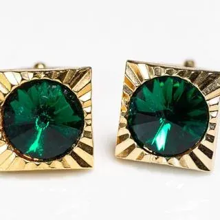 Cufflinks Glass Stones Green b - representative image, shown here: Manschettenknöpfe Glaskristall Grün c