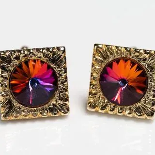 Cufflinks Glass Stones Purple c - representative image, shown here: Cufflinks glass crystal purple-orange